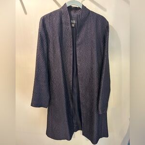 Eileen Fisher Silk Navy Blue Textured Jacket Small